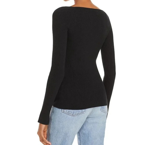 Eleven Six Elle Sweater Knit Jumper Square Neck Ribbed Bodycon Black Large - Picture 5 of 11